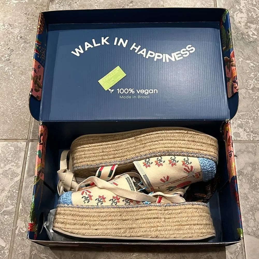 FARM Rio Paradise Bead Embellished Espadrille Platform Shoes, NWT, Size 11